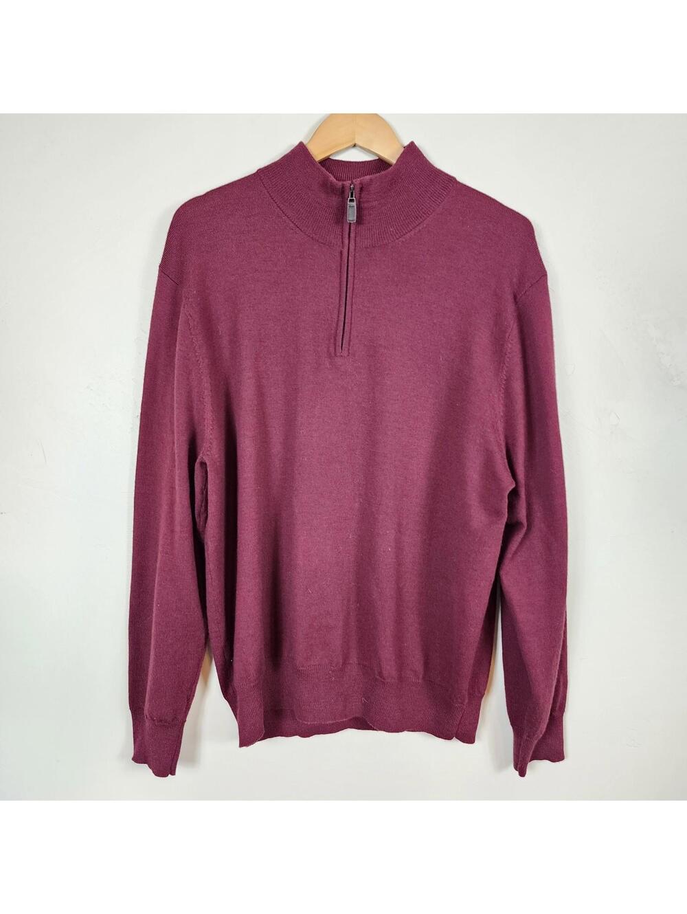 Jos. A. Bank Signature 1/4 Zip Sweater Men's Large Burgundy Lambswool Pullover